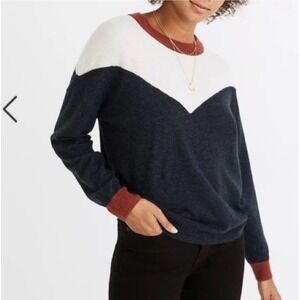 Madewell Womens XL Merino Colorblock Pullover Sweater Knit Top‎ Red Beige Blue